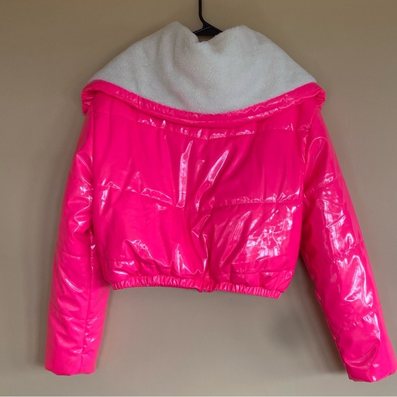 Womens Daisy Hot Pink Cropped Bubble Jacket XL - Picture 3 of 4